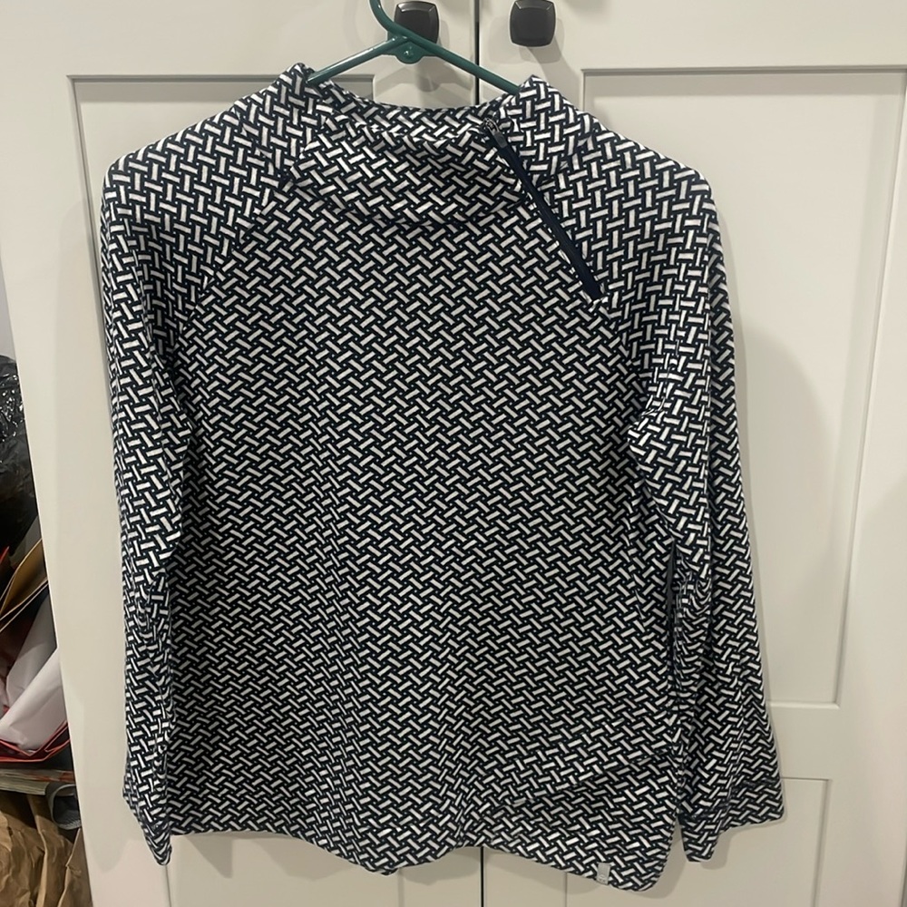 T by Talbots knit long sleeve top, size xs blue white print